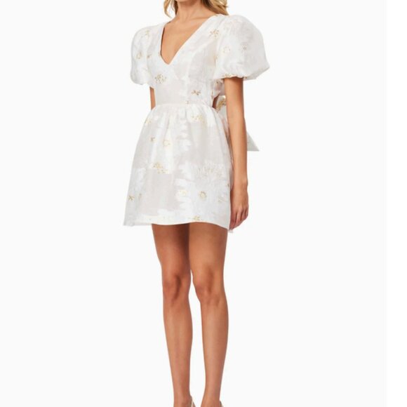 Elliatt Octavia Puff Sleeves Bow Bridal Holiday Mini Dress Gold/Ivory  Sz XL NWT - Picture 5 of 15